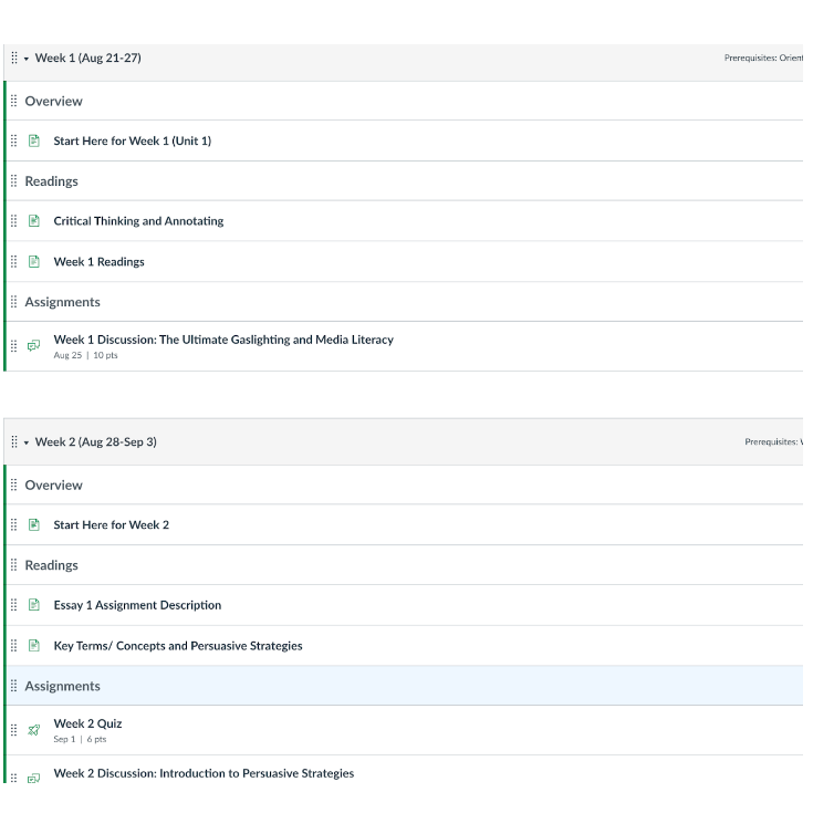 an example of a weekly module